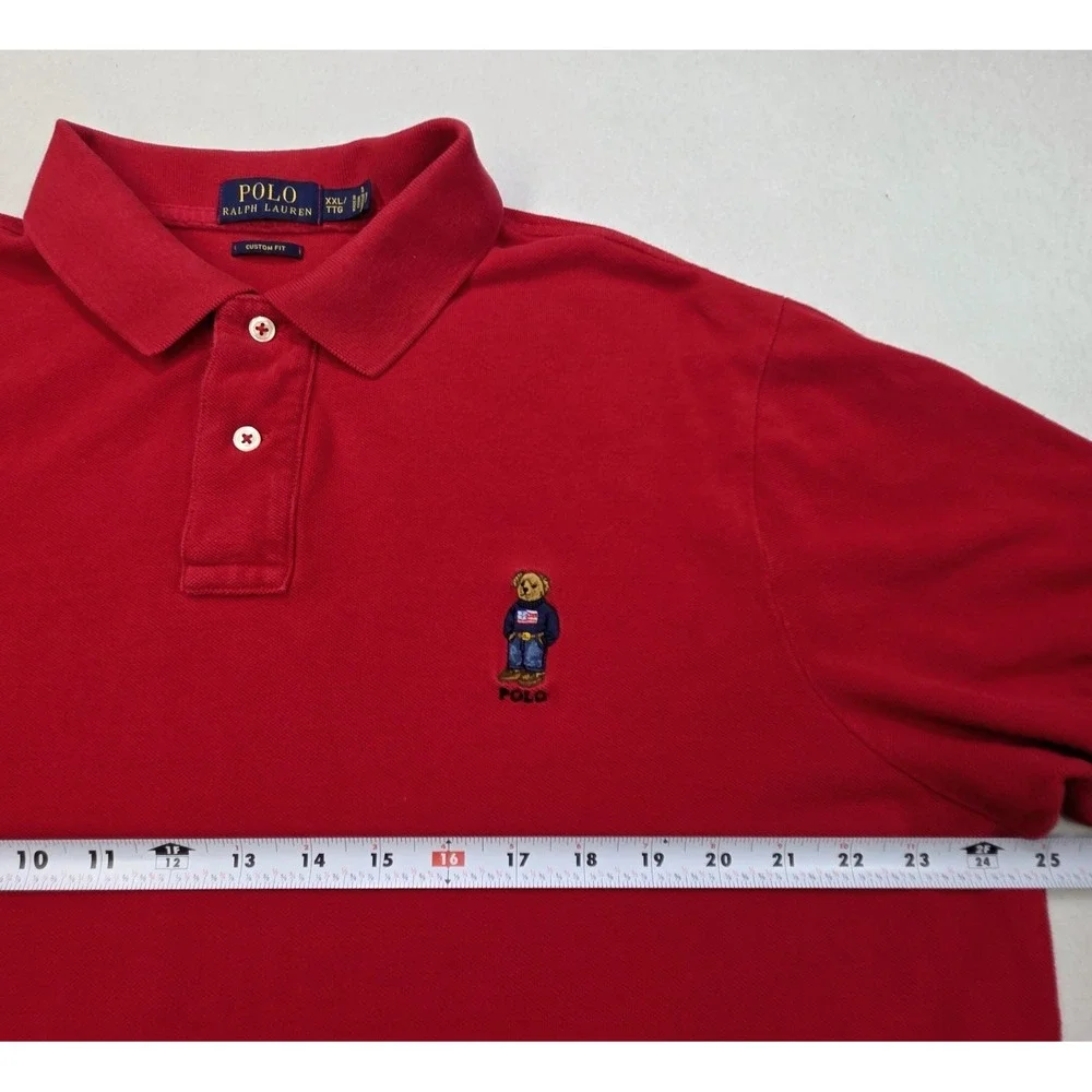 Polo Ralph Lauren Polo Shirt Mens 2XL Red Custom Fit Polo Bear Pique